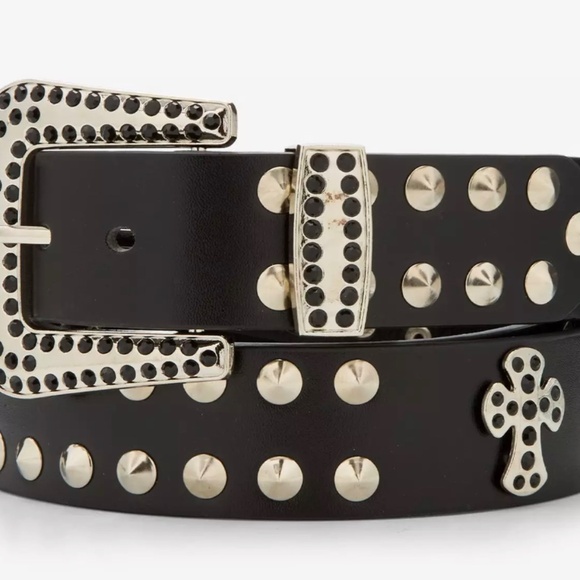 NEW WITH TAGS Hot Topic Studded Cross Black Belt Women’s Large - Picture 1 of 3